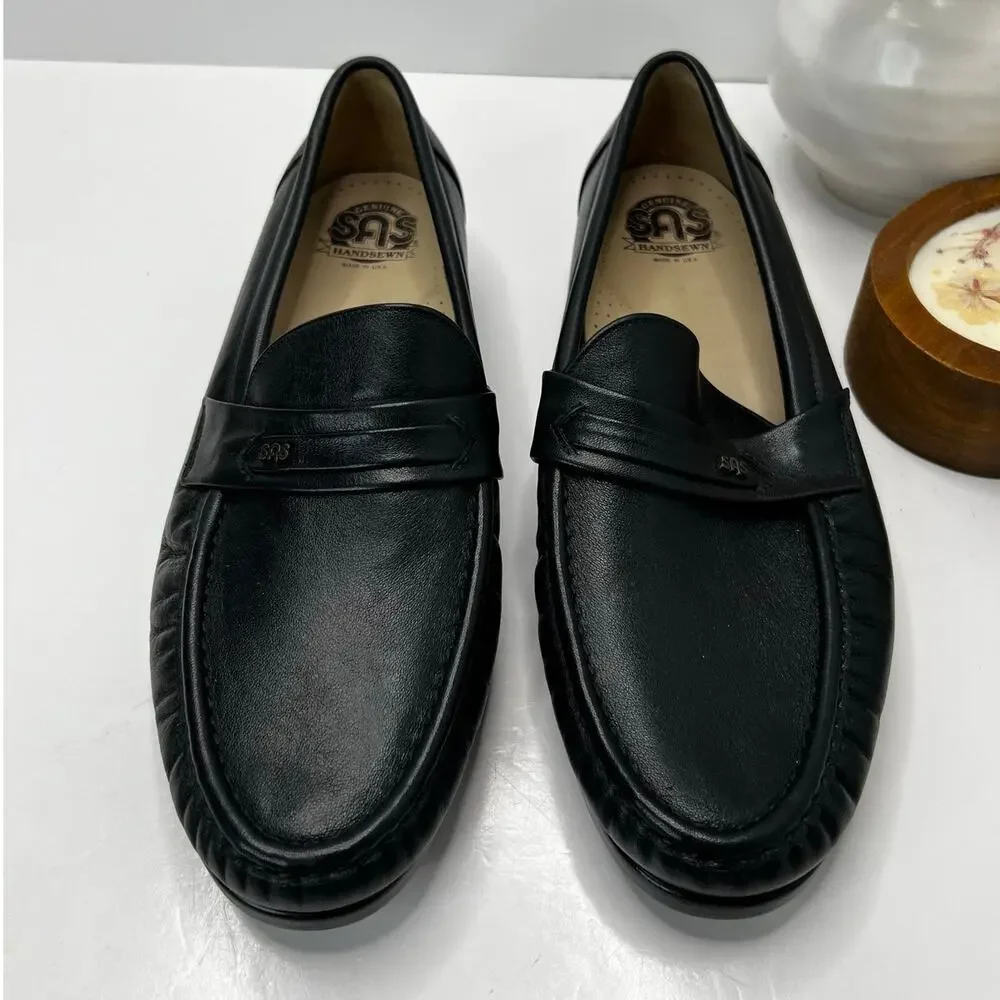 SAS Ace Leather Slip On Comfort Moc Toe Loafer Black Men's 11 Wide Tried On